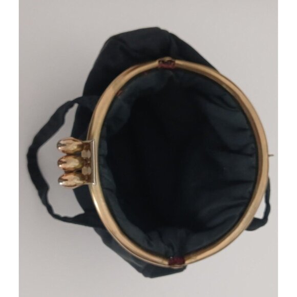 Vintage Black Material Handbag Purse Bag Classy Golden Tone Hardware - Picture 6 of 9